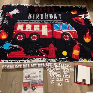 Fire Truck Birthday Party Supplies and Backdrop
